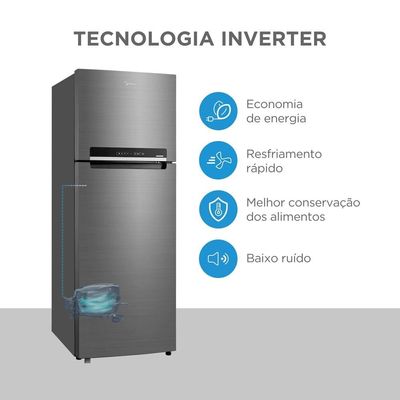 Geladeira Midea Frost Free Duplex 394L Inverter Inox Inox / 110