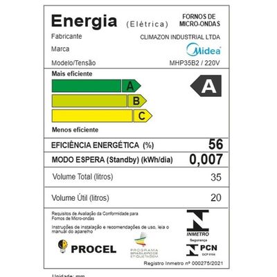 Forno Micro-ondas Midea MasterCook MHP35B 35L Branco / 220