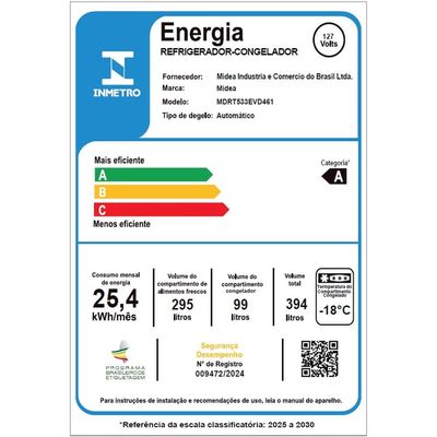 Geladeira Midea Frost Free Duplex 394L Inverter Inox Inox / 110