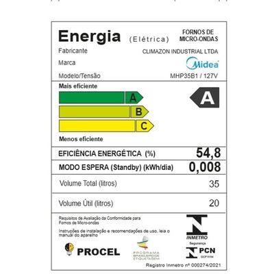Forno Micro-ondas Midea MasterCook MHP35B 35L Branco / 110
