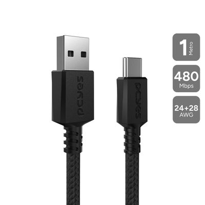 Cabo USB a 2.0 Macho P/ USB TIPO-C - Preto - 1 Metro - NYLON - PUACN-01