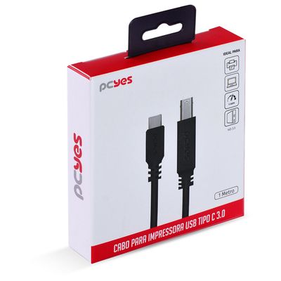 Cabo para Impressora USB Tipo C para USB B 3.0 1 Metro Preto - P3UCBP-1