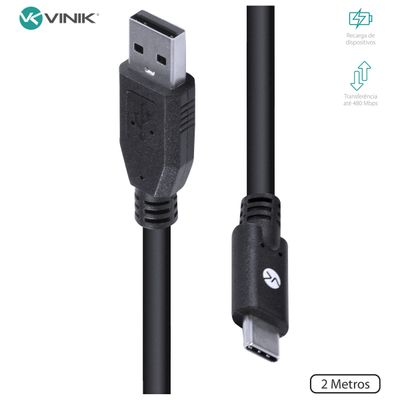 Cabo USB Tipo C X USB a Macho 2.0 2 Metros - C20UAM-2