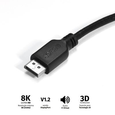 Cabo Mini Displayport Macho para Displayport Macho V.1.2 28AWG Puro Cobre 2 Metros - PMDDPM-2