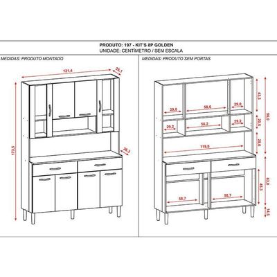 Kit Cozinha Ambiente Golden 8 Portas Nogueira Off White - Kits Paraná