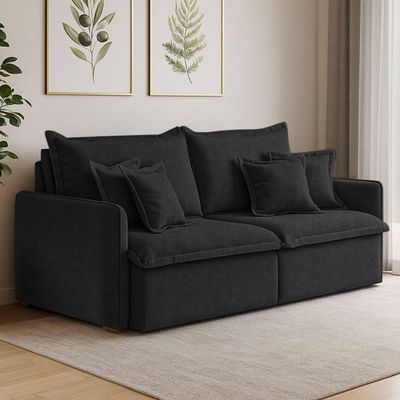 Sofá 4 Lugares 2,40m Retrátil E Reclinável Em Tecido Bouclé – Malta Lucadi Preto