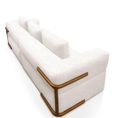 Sofá 4 Lugares 3,00m Em Tecido Bouclé Com Aplique Em Madeira – Scott Lucadi Off White