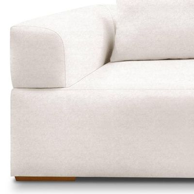 Sofá 4 Lugares 2,60m Em Tecido Bouclé Com Aplique Em Madeira – Scott Lucadi Off White