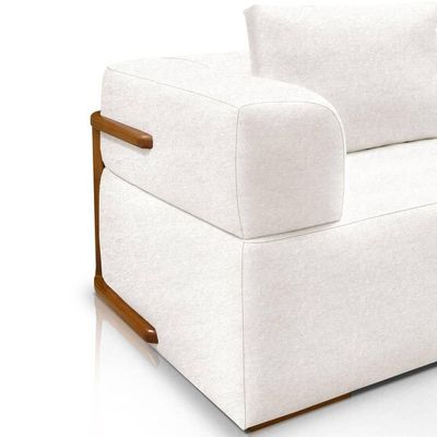 Sofá 4 Lugares 2,60m Em Tecido Bouclé Com Aplique Em Madeira – Scott Lucadi Off White