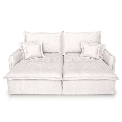 Sofá 4 Lugares 2,60m Retrátil E Reclinável Em Tecido Bouclé – Malta Lucadi Off White
