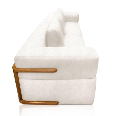 Sofá 3 Lugares 2,40m Em Tecido Bouclé Com Aplique Em Madeira – Scott Lucadi Off White