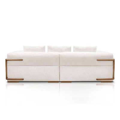 Sofá 3 Lugares 2,40m Em Tecido Bouclé Com Aplique Em Madeira – Scott Lucadi Off White