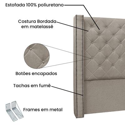 Cabeceira Casal Queen 1,60m Com Matelassê E Tachas Em Tecido Linho Imperial – Lucadi Rústico Areia