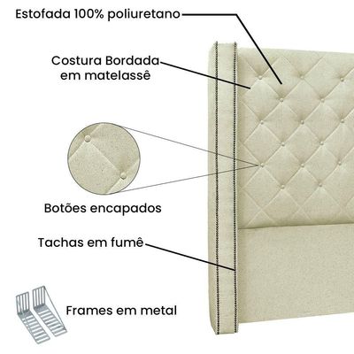 Cabeceira Solteiro 0,90m Com Matelassê E Tachas Em Tecido Linho Imperial – Lucadi Rústico Natural