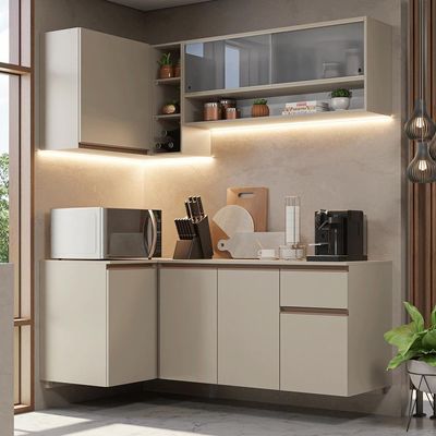 Armário De Cozinha Completa De Canto 265 Cm Suspenso Nice Madesa 03 Crema