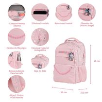 Mochila Escolar Feminina Stitch & Angel Rosa Claro