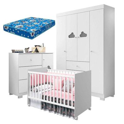 Quarto De Bebê Ane Com Berço Americano Tico Branco Brilho E Colchão Ortobom – Phoenix Baby