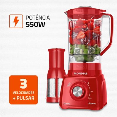 Liquidificador Mondial L99-FR Turbo Power Vermelho com 3 Velocidades - 500W Vermelho / 110