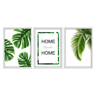 Kit 03 Quadross "Folhagem Home Sweet Home" 43X33X1Cm