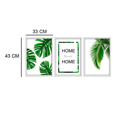 Kit 03 Quadross "Folhagem Home Sweet Home" 43X33X1Cm