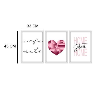 Kit 03 Quadross "Pink Heart" 43X33X1Cm