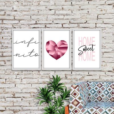 Kit 03 Quadross "Pink Heart" 43X33X1Cm