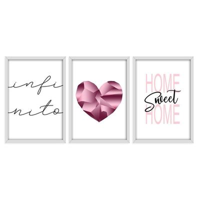 Kit 03 Quadross "Pink Heart" 43X33X1Cm