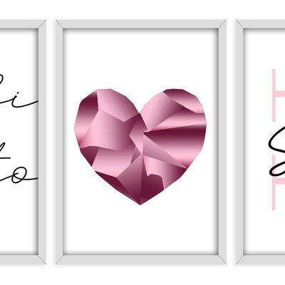 Kit 03 Quadross "Pink Heart" 43X33X1Cm