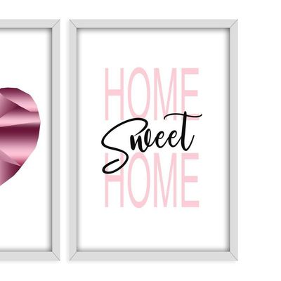 Kit 03 Quadross "Pink Heart" 43X33X1Cm