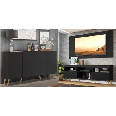 Conjunto Sala De Estar Rack/painel Tv/aparador Multimóveis Sofia Preto/natural