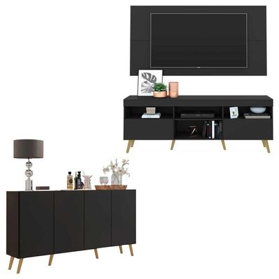 Conjunto Sala De Estar Rack/painel Tv/aparador Multimóveis Sofia Preto/natural