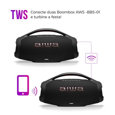 Caixa de Som Boombox Plus AIWA BBS-01-B 200W Bluetooth 30H IP66 USB Preto BIV