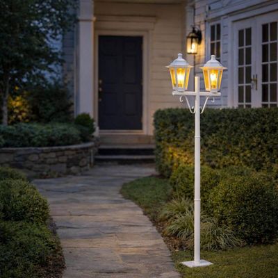 Kit 12 Postes Luminárias Jardim Praça Colonial Branco Dital E27 Alumínio Lente Transparente