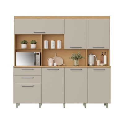 Cozinha Compacta Nobreza 100% MDF 7 Portas 2 Gavetas Carvalho e Greice