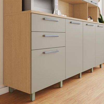 Cozinha Compacta Nobreza 100% MDF 7 Portas 2 Gavetas Carvalho e Greice