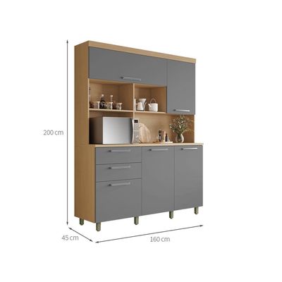 Cozinha Compacta Nobreza 100% MDF 5 Portas 2 Gavetas Carvalho e Titânio