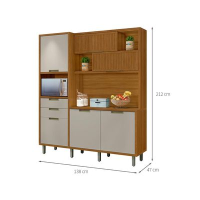 Cozinha Compacta Imperatriz 100% MDF 6 portas 2 Gavetas Freijó e Off White