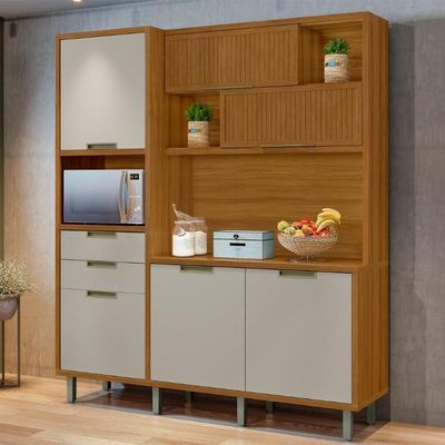 Cozinha Compacta Imperatriz 100% MDF 6 portas 2 Gavetas Freijó e Off White