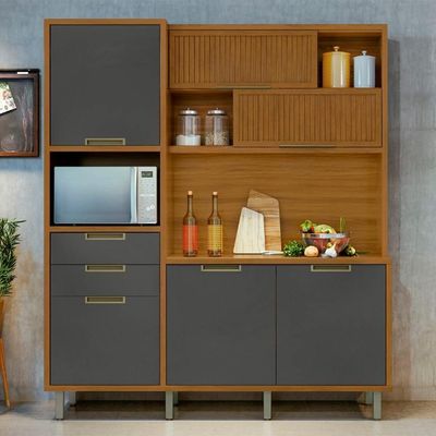 Cozinha Compacta Imperatriz 100% MDF 6 portas 2 Gavetas Freijó e Grafite