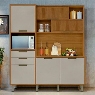 Cozinha Compacta Imperatriz 100% MDF 6 portas 2 Gavetas Freijó e Off White