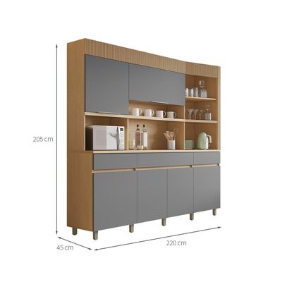 Cozinha Compacta Realeza 100% MDF 6 Portas 3 Gavetas Carvalho e Titânio