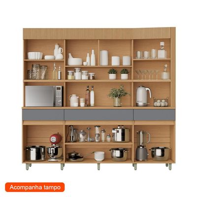 Cozinha Compacta Realeza 100% MDF 6 Portas 3 Gavetas Carvalho e Titânio