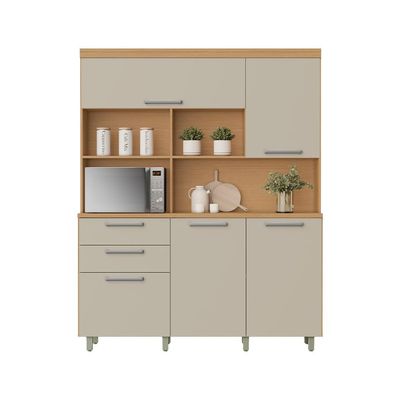 Cozinha Compacta Nobreza 100% MDF 5 Portas 2 Gavetas Carvalho e Greice