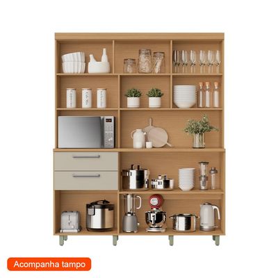 Cozinha Compacta Nobreza 100% MDF 5 Portas 2 Gavetas Carvalho e Greice