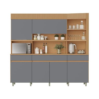 Cozinha Compacta Realeza 100% MDF 6 Portas 3 Gavetas Carvalho e Titânio