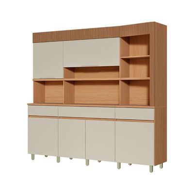 Cozinha Compacta Realeza 100% MDF 6 Portas 3 Gavetas Carvalho e Greige