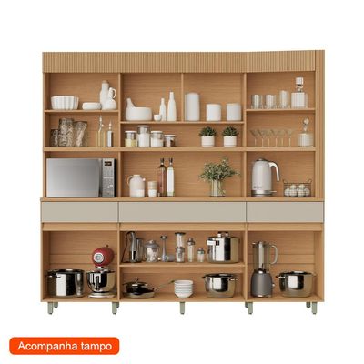 Cozinha Compacta Realeza 100% MDF 6 Portas 3 Gavetas Carvalho e Greige