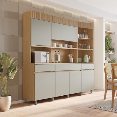 Cozinha Compacta Realeza 100% MDF 6 Portas 3 Gavetas Carvalho e Greige