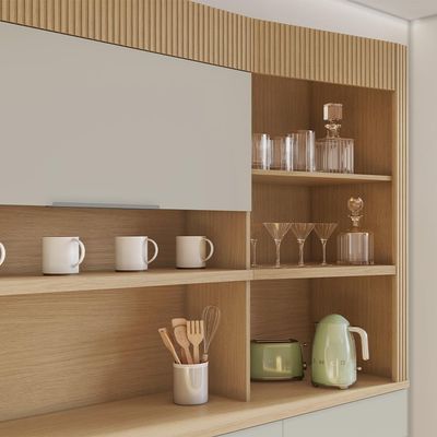 Cozinha Compacta Realeza 100% MDF 6 Portas 3 Gavetas Carvalho e Greige