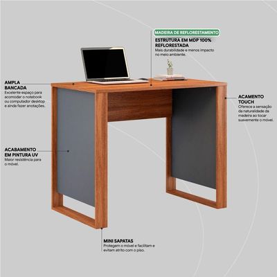 Mesa Para Computador Office Luna Amêndola/grafito
